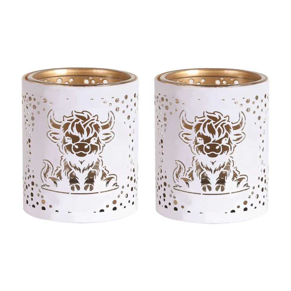 Highland Cow Tealight Votive White - Set of 2