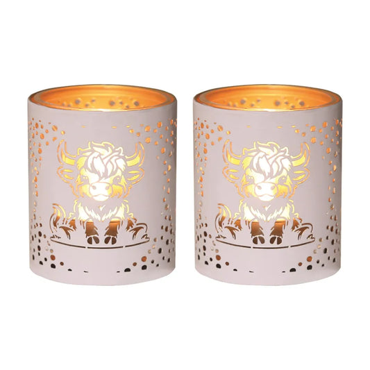 Highland Cow Tealight Votive White - Set of 2